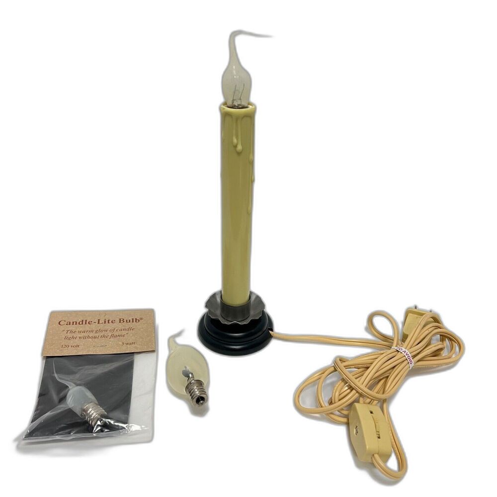 Primitive Country Electric Candle 7 In Plug On Off  Switch 2 Extra Light Bulbs